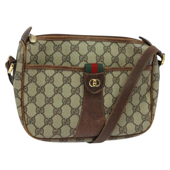 GUCCI GG Supreme Web Sherry Line Shoulder Bag Pvc Leather Beige Gold - Picture 1 of 16